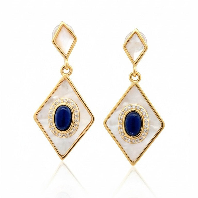 Orecchini Modello MEDEA, madreperla e LAPIS, in ACCIAIO inox