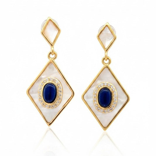Orecchini Modello MEDEA, madreperla e LAPIS, in ACCIAIO inox