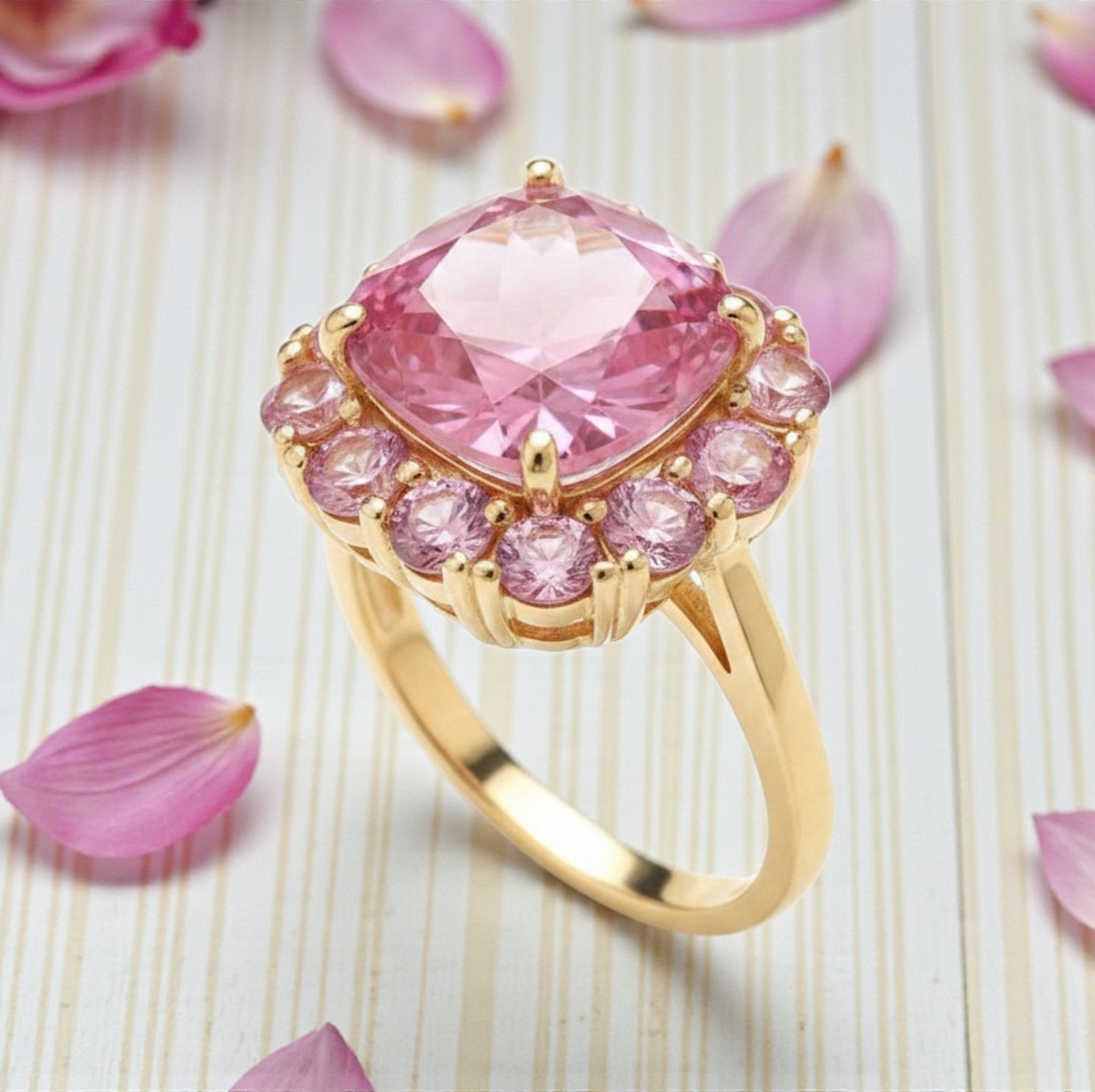 Anello Quadrato Brilliance Rosa, Argento s925