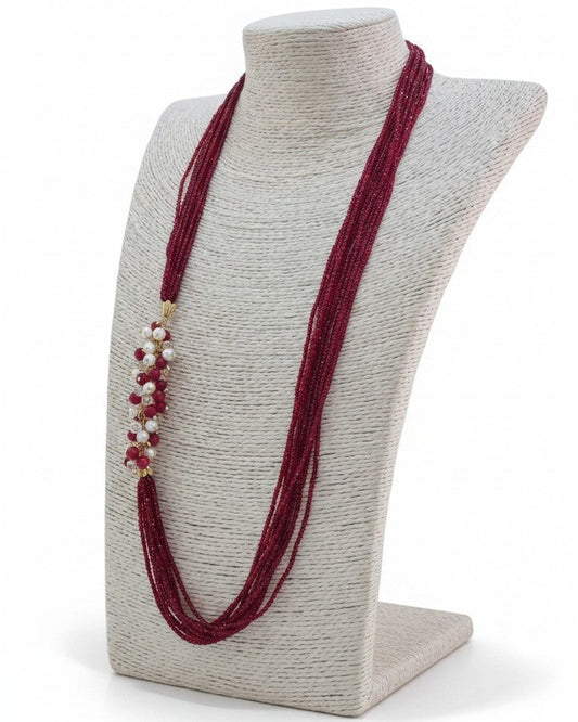 Long Necklace with Multicolor Sapphire Stones, S925 Silver and Gold