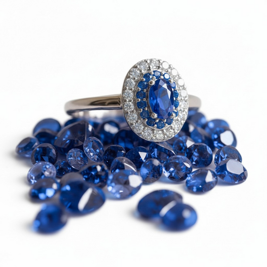 Anello Kate Reale, blu e bianco, Argento s925