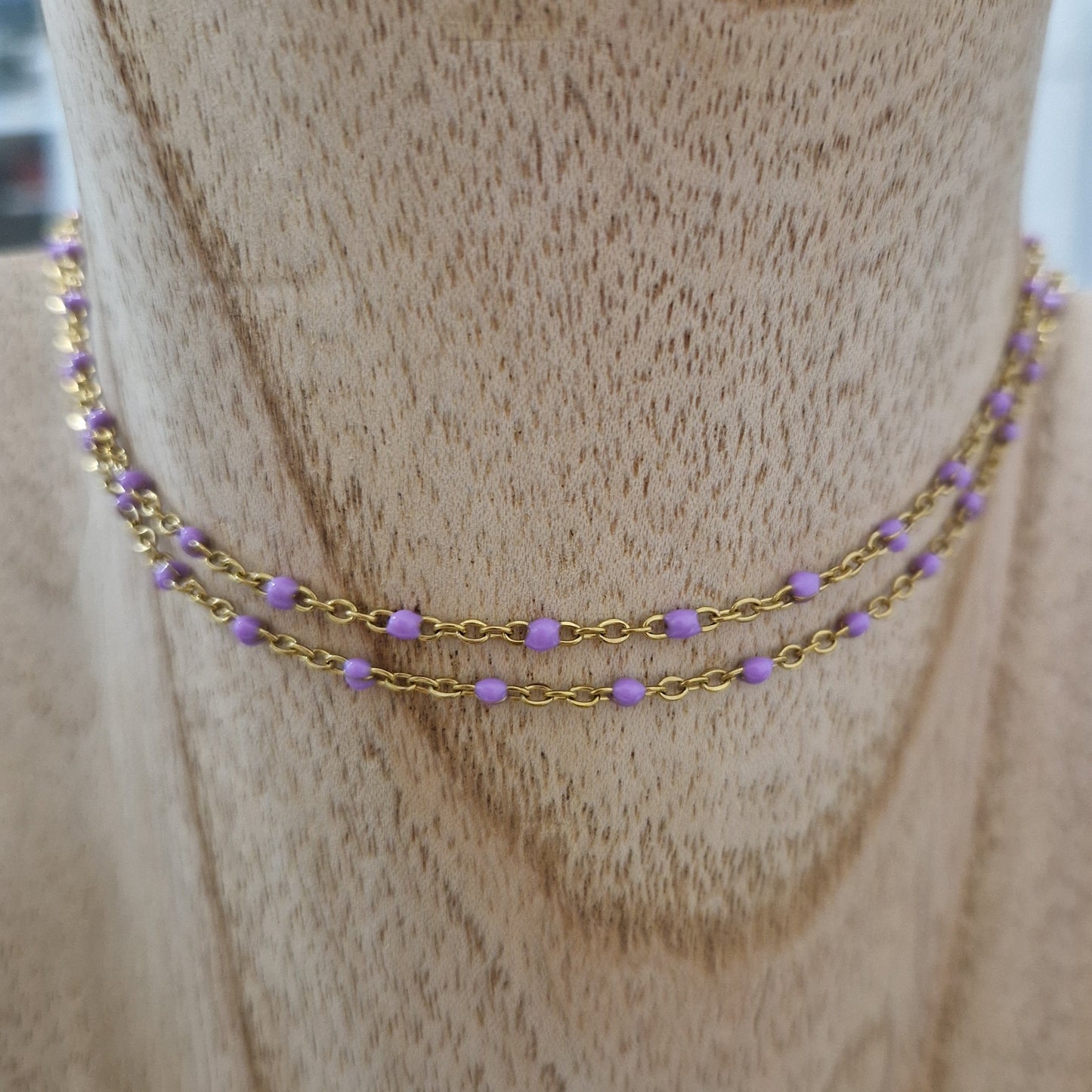 Collana Catena Ovalini Smaltati Viola, in ACCIAIO inox