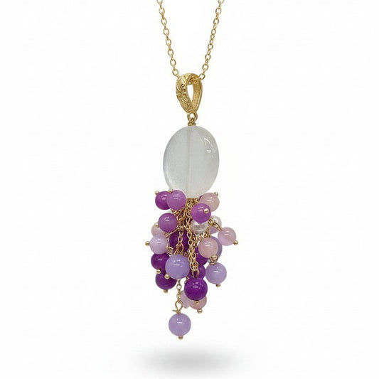 Pendente Pietra di Luna e grappolo Viola/Lilla/Rosa