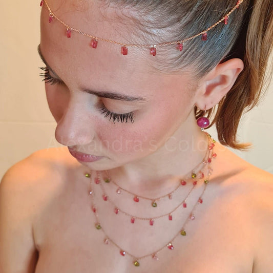 Collana con Cuoricini In Zircone Multiciondolo, Argento S925