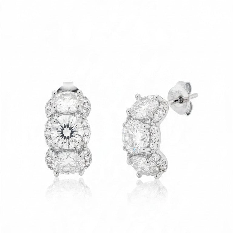 Orecchini Trilogy Halo con MOISSANITE mm 5, in Argento S925
