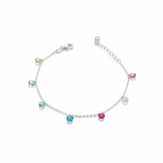 Bracciale con Lenticchie In Zircone Multiciondolo, Argento S925