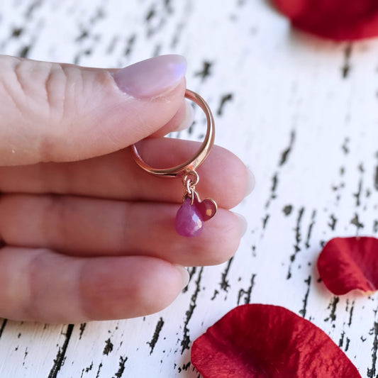Anello Goccia Rubino e cuore, Argento s925
