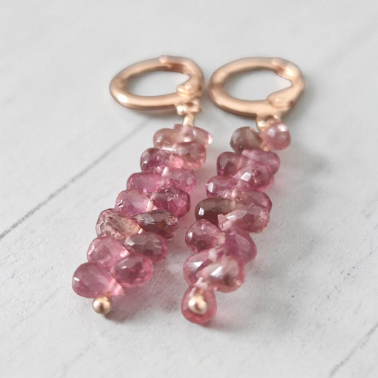 Orecchini Pendenti con gocce Tormalina Rosa, Argento s925