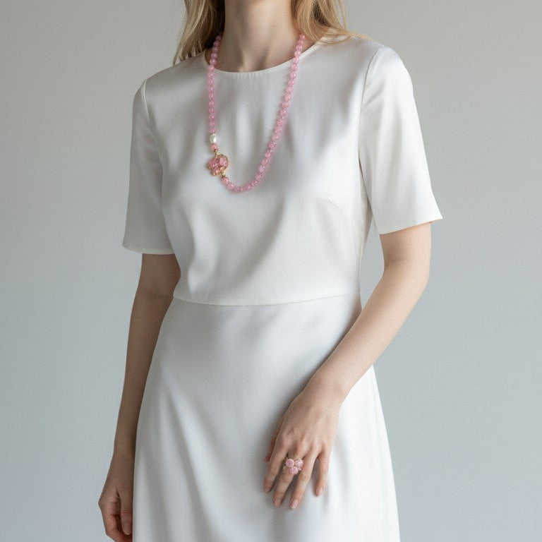 Collana Rosa in Agata con Ciondolo Prezioso + Orecchini + Anello