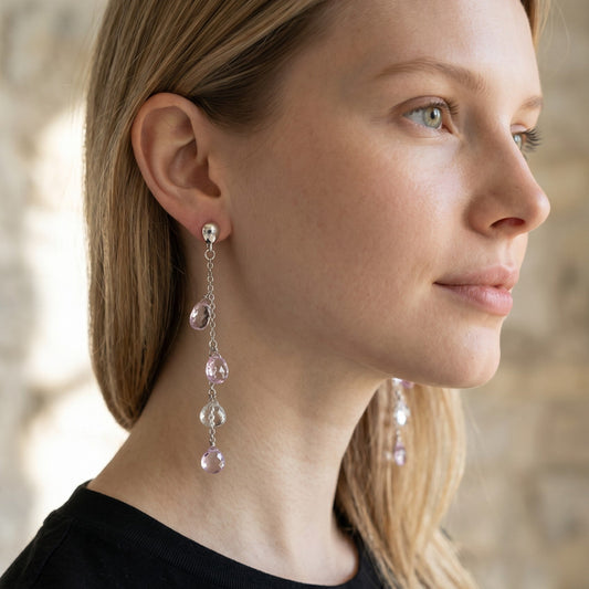 Orecchini pendenti Gocce Lilla e Acquamarina, in Argento s925