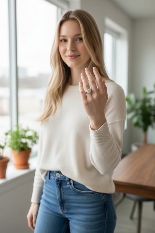 Baroque Square Solitaire Ring, in certified MOISSANITE, in S925 Silver