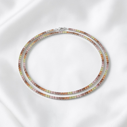 Harlequin Tennis Necklace, 3mm, 925 Silver and Zirconia