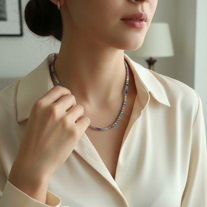 Collana Tennis Multicolor Paraiba, 3mm, Argento 925