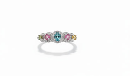 Anello Tormalina Multicolor Luxury, Argento s925