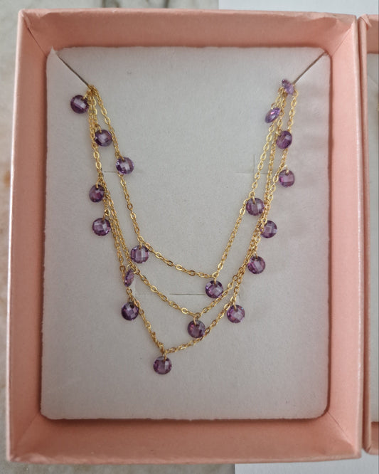 Collana LUNGA con Lenticchie In Zircone Multiciondolo, Argento S925