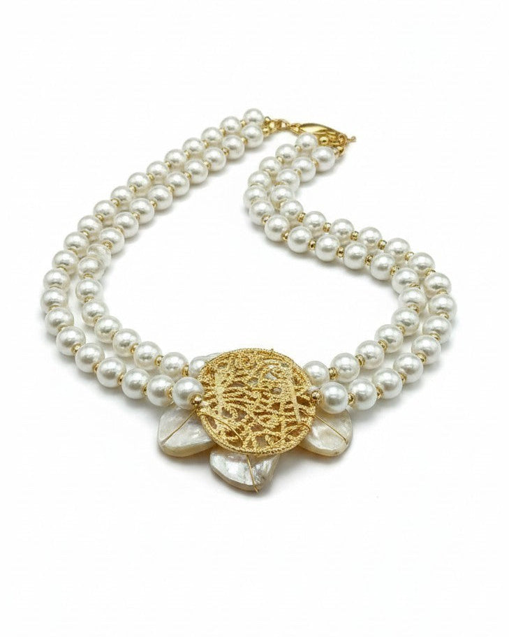 SET Collana Maxi Fiore con Perle e Conchiglia