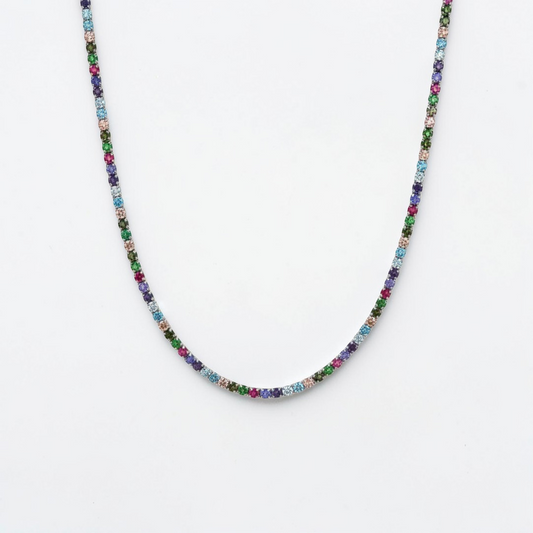 Collana Tennis Multicolor Dark, 3mm REGOLABILE, Argento 925 con Zirconi