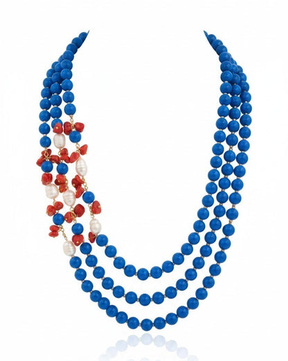 Long Necklace with Multicolor Sapphire Stones, S925 Silver and Gold