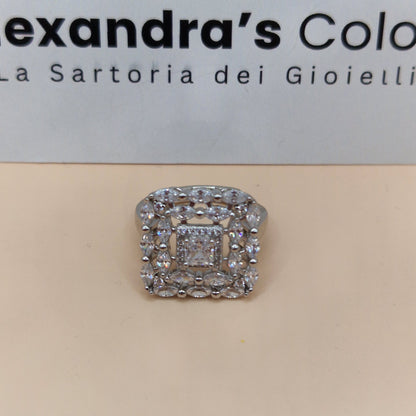 Anello Quadrato Reale, in Argento S925 e Zirconi