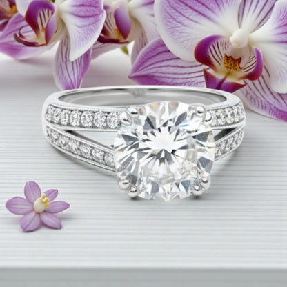 Anello Solitario Quadrato Barocco, in MOISSANITE certificata, in Argento S925