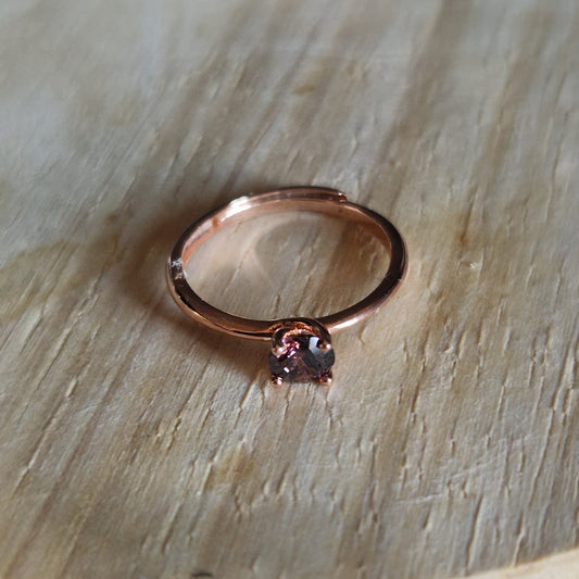 Anello Solitatio 5mm base ORO ROSA Produzione Propria, in ARGENTO S925