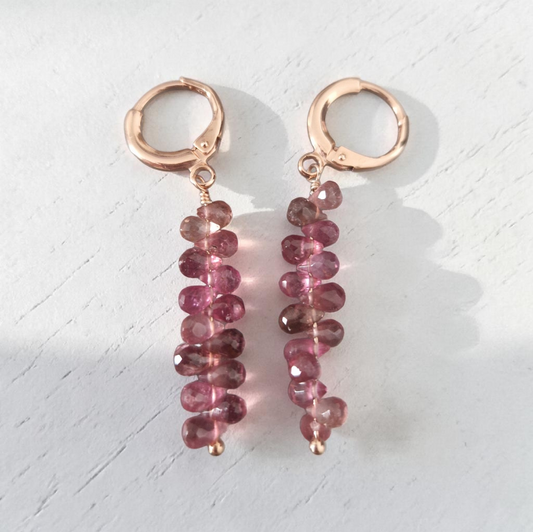 Orecchini Pendenti con gocce Tormalina Rosa, Argento s925