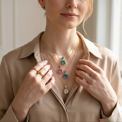 Collana Ciondolo Quadrato Brillante, in Argento 925