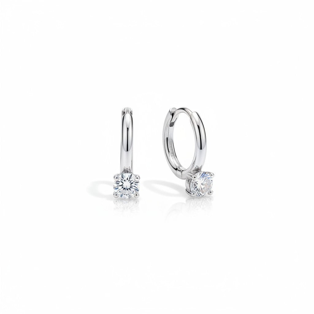 Orecchini Cerchio Punto Luce in Moissanite 2mm, Argento s925