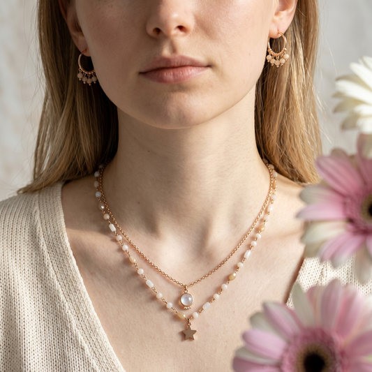 Set Collana Doppio Filo Alexandra + Orecchini, Argento s925 - zirconia - pietre naturali