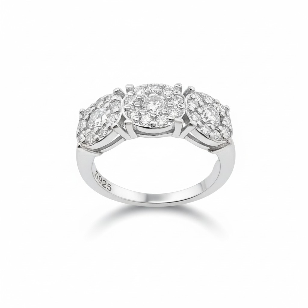 Anello Trilogy Fiore in MOISSANITE certificata, in Argento S925