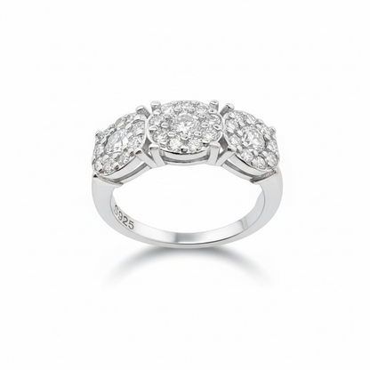 Anello Trilogy Fiore in MOISSANITE certificata, in Argento S925