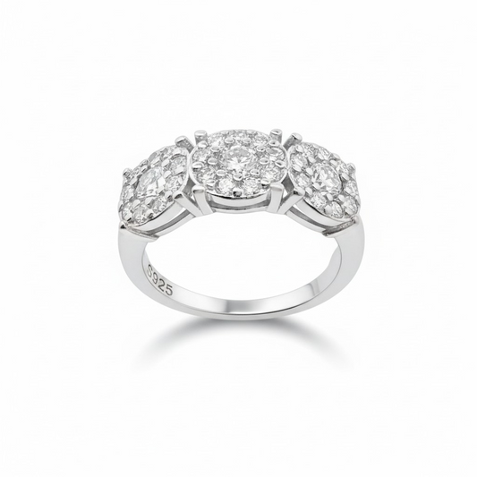 4-Petal Flower Ring, in S925 Silver and Zircons