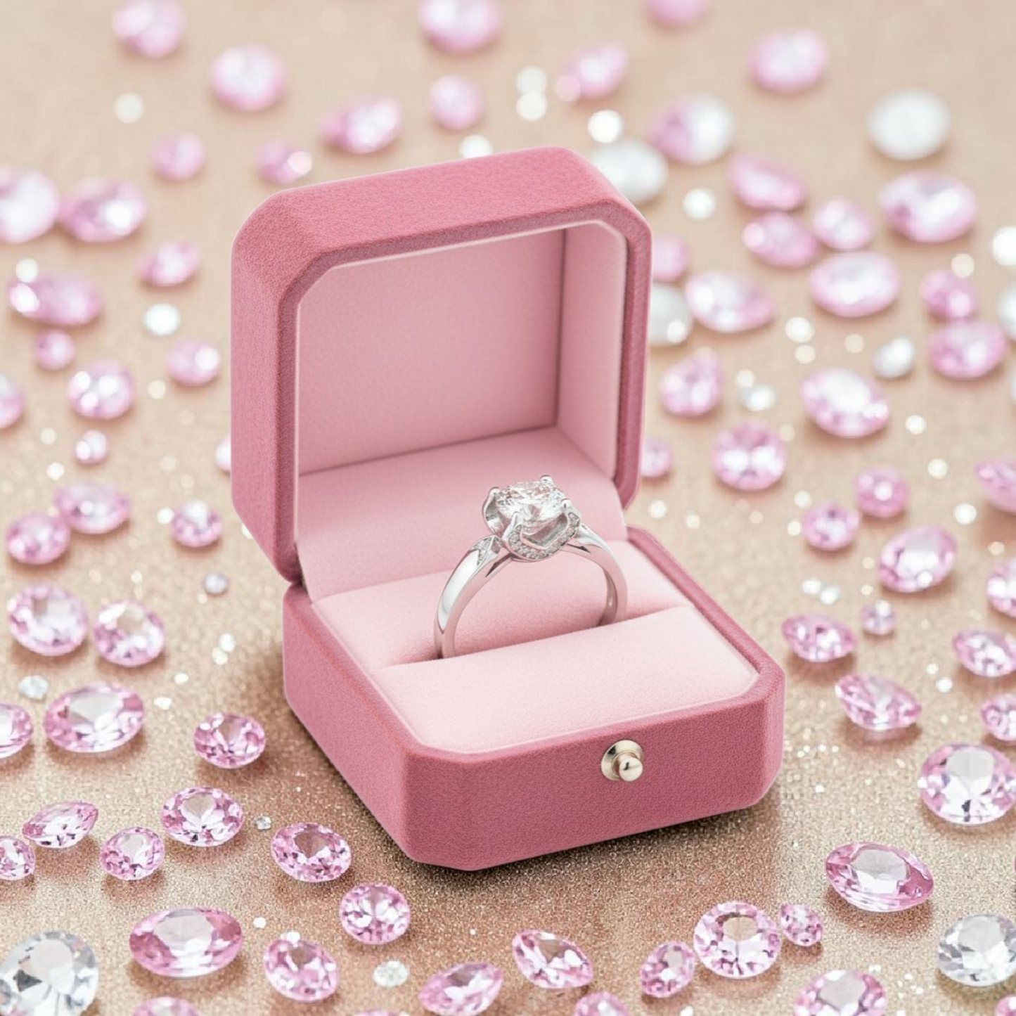 Anello Solitario Sospeso in MOISSANITE certificata, in Argento S925