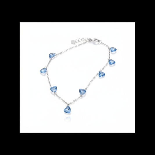 Bracciale con Cuoricini In Zircone Multiciondolo, Argento S925