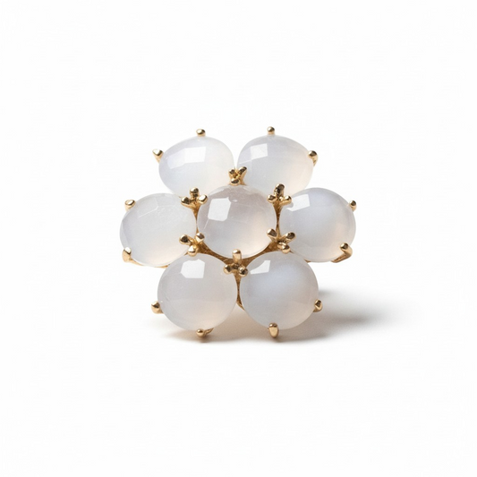 Precious Stone Flower Ring, 925 Silver