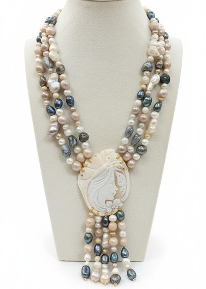 Long Necklace with Multicolor Sapphire Stones, S925 Silver and Gold