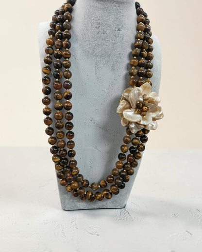 SET Collana Maxi Fiore con Pietre di Tigre e Conchiglia