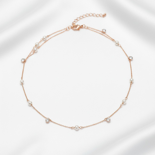 Collana con Lenticche e Perle Multiciondolo, Argento S925