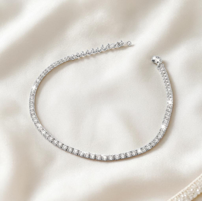 SET Collana Girocollo + Bracciale Tennis, 2 mm Bianco, Argento 925