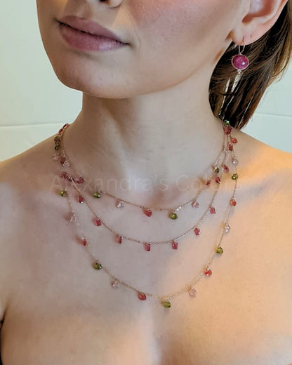 Collana con Cuoricini In Zircone Multiciondolo, Argento S925