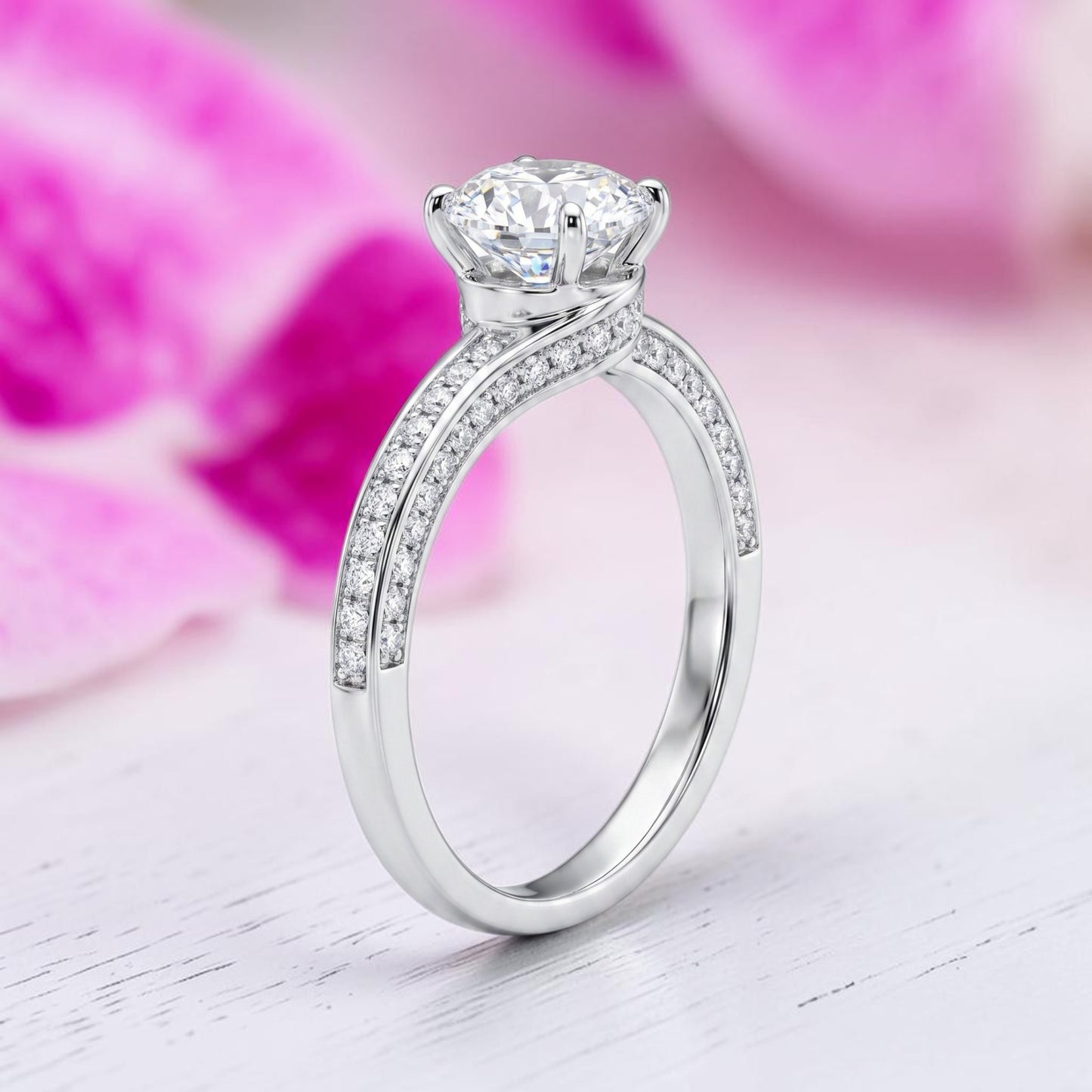 4-Petal Flower Ring, in S925 Silver and Zircons