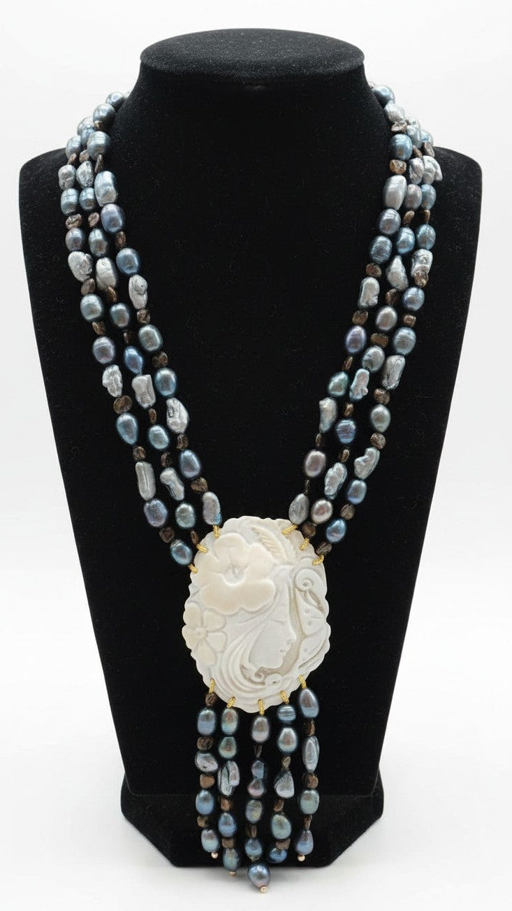 Long Necklace with Multicolor Sapphire Stones, S925 Silver and Gold