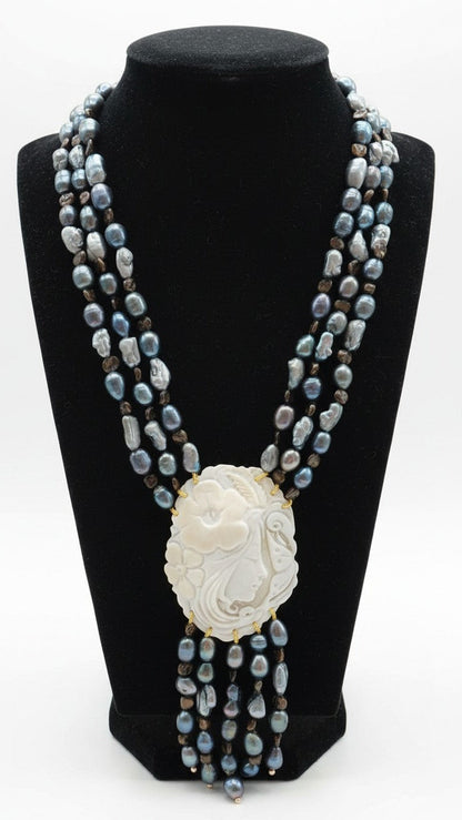 Long Necklace with Multicolor Sapphire Stones, S925 Silver and Gold