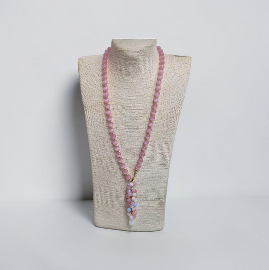 Collana Lunga con Ciondolo a Grappolo Rosa e Celeste