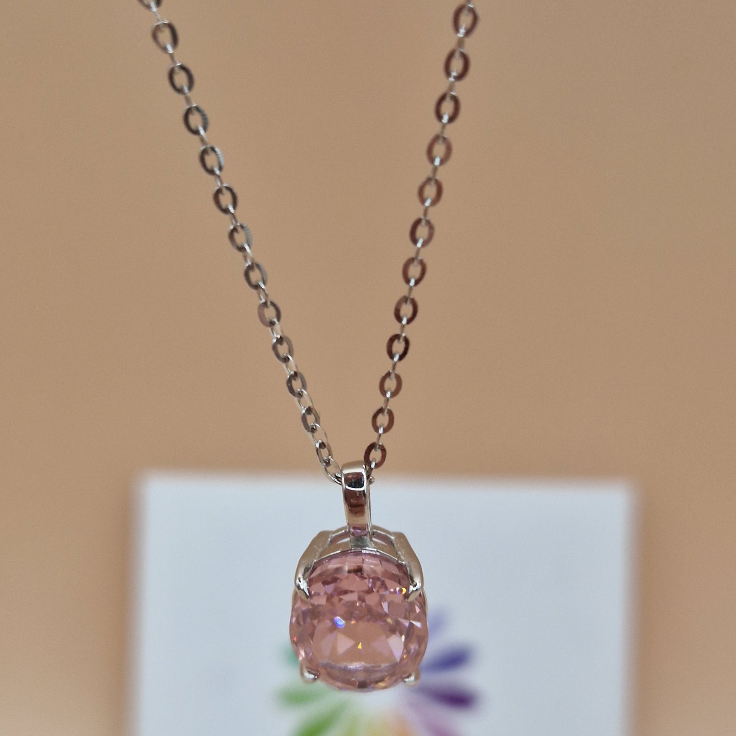 Necklace with Ice Cut Oval Zirconia, S925 Silver