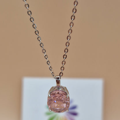 Necklace with Ice Cut Oval Zirconia, S925 Silver