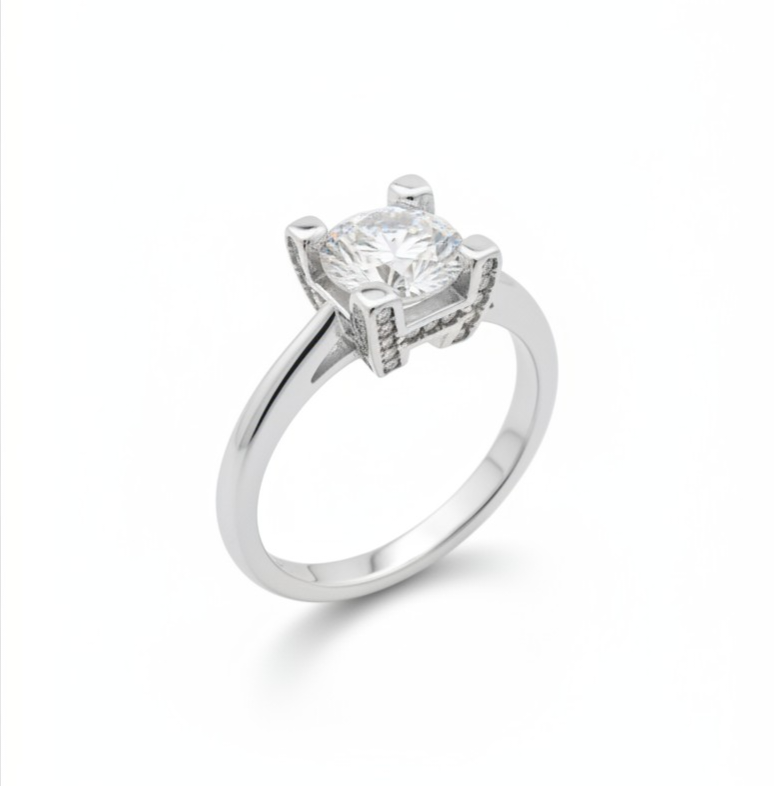 4-Petal Flower Ring, in S925 Silver and Zircons