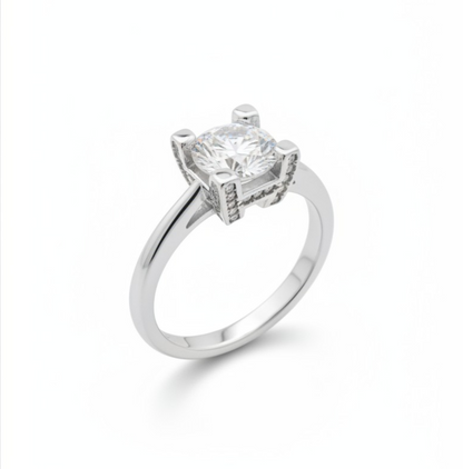 4-Petal Flower Ring, in S925 Silver and Zircons