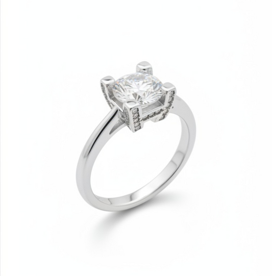 Anello Solitario Square in MOISSANITE certificata, in Argento S925