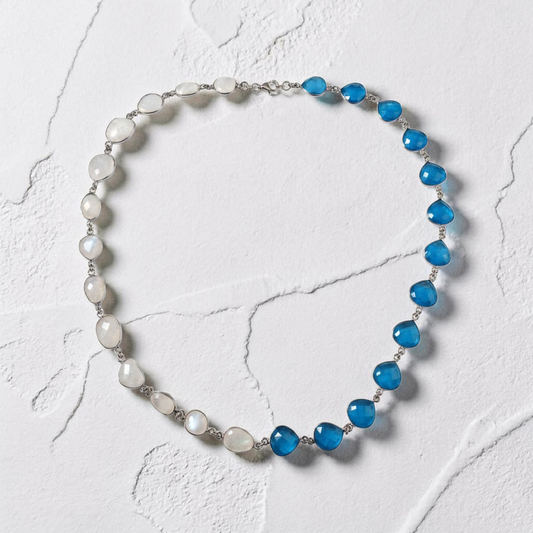 Collana Pietre Lunetta Azzurro e Bianco, in Argento s925